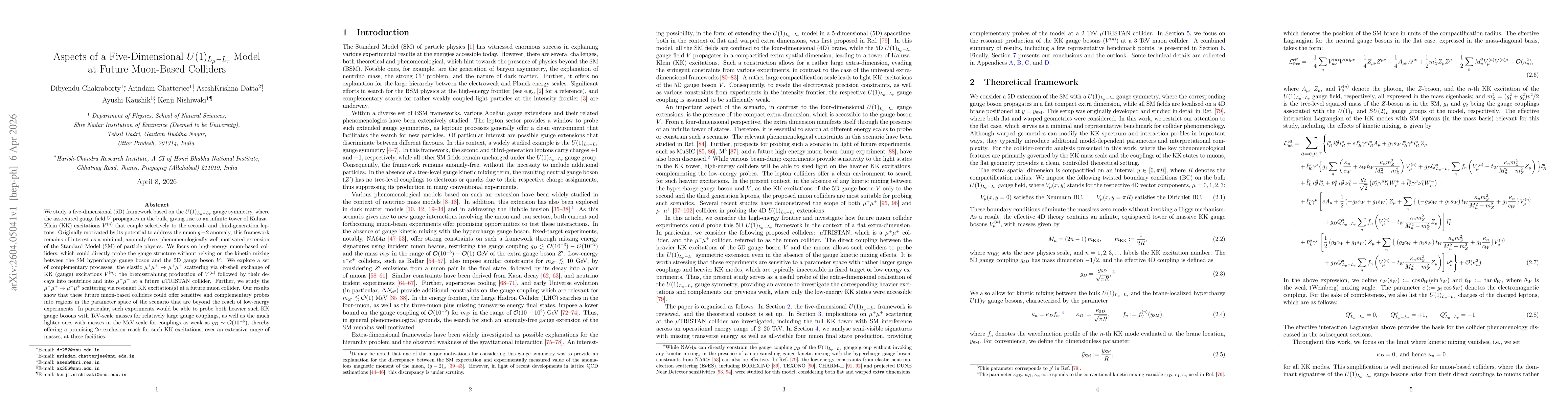 Thumbnail for Aspects of a Five-Dimensional $U(1)_{L_μ- L_τ}$ Model at Future Muon-Based Colliders