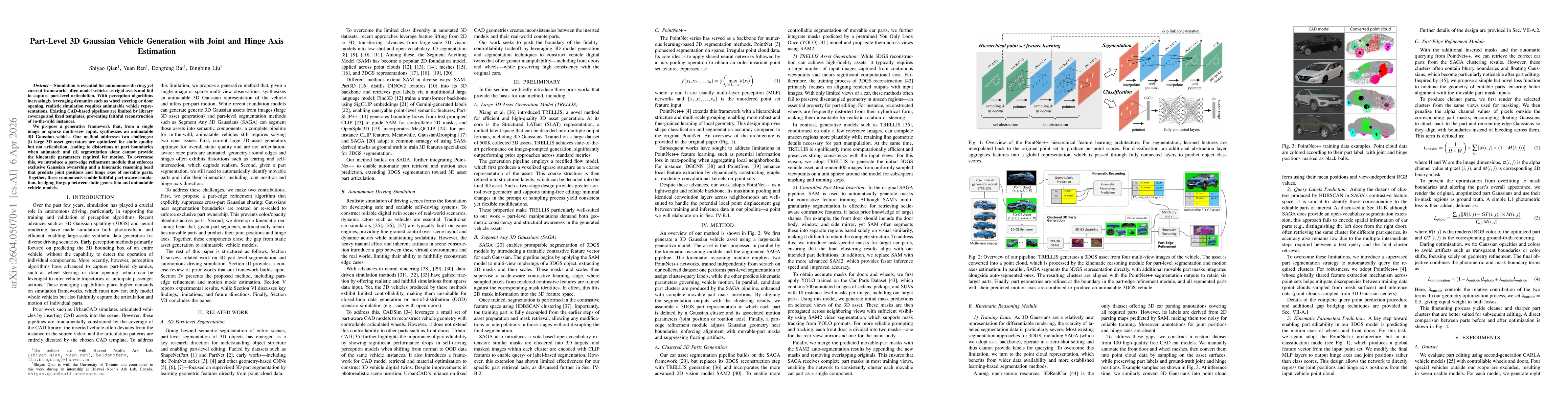 Thumbnail for Part-Level 3D Gaussian Vehicle Generation with Joint and Hinge Axis Estimation