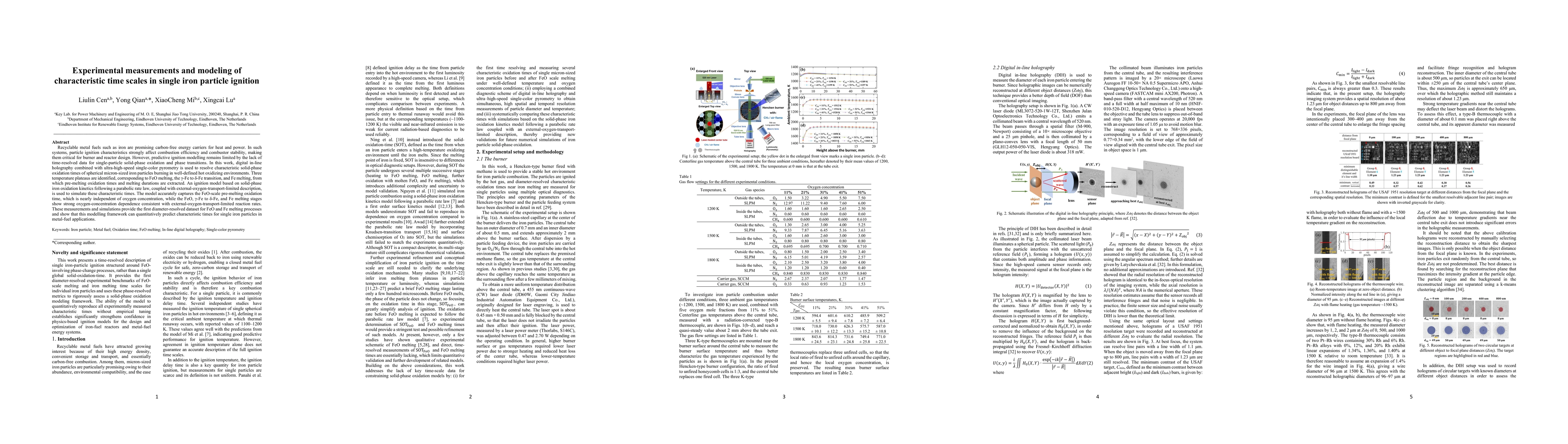 Thumbnail for Experimental measurements and modeling of characteristic time scales in single iron particle ignition