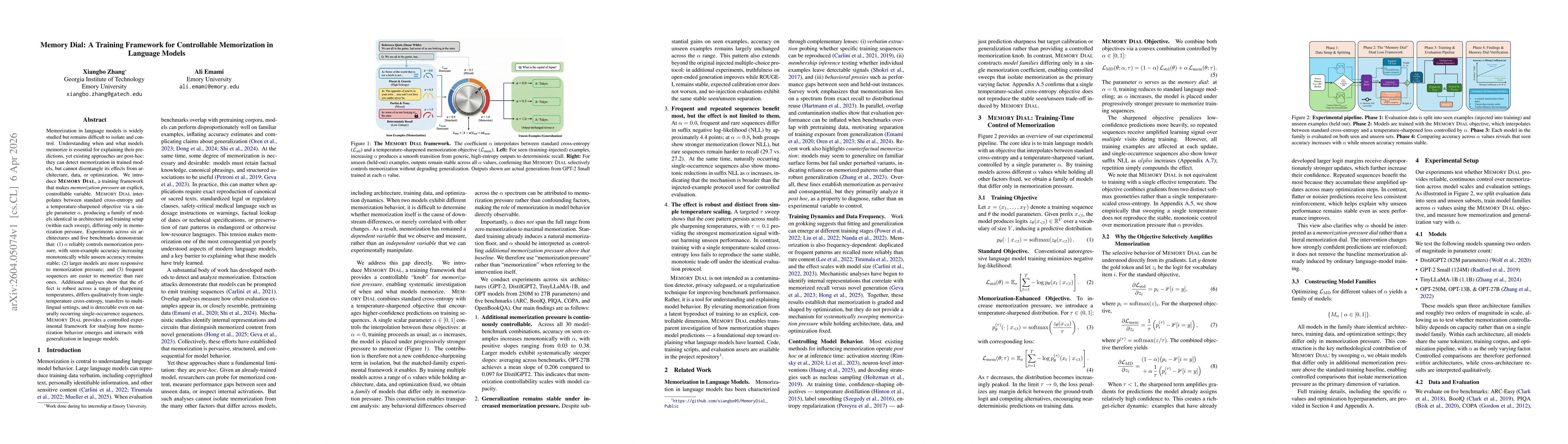 Thumbnail for Memory Dial: A Training Framework for Controllable Memorization in Language Models