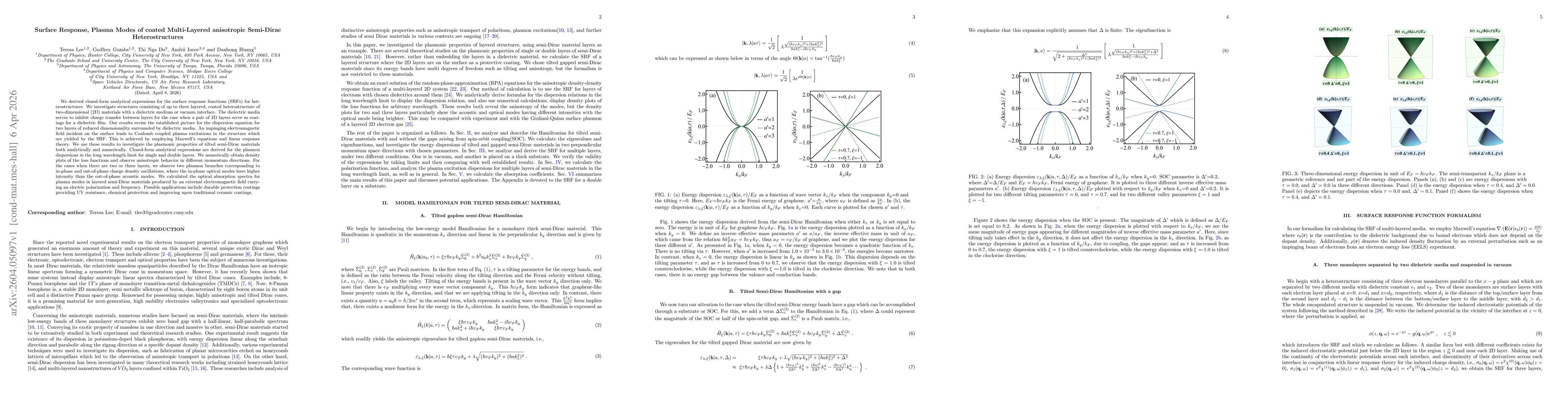 Thumbnail for Surface Response, Plasma Modes of coated Multi-Layered anisotropic Semi-Dirac Heterostructures