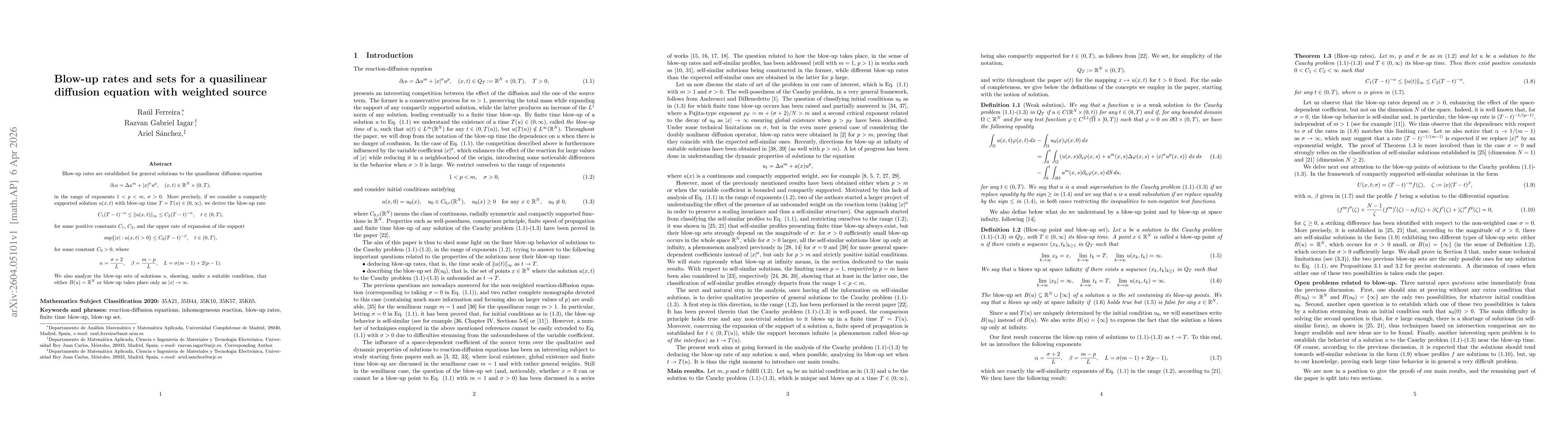 Thumbnail for Blow-up rates and sets for a quasilinear diffusion equation with weighted source