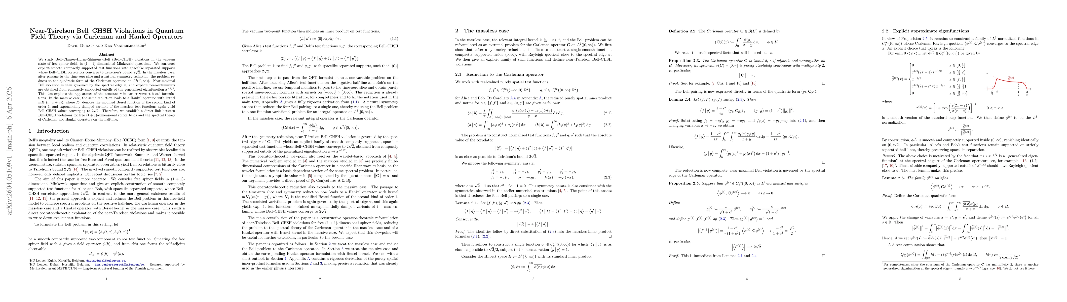 Thumbnail for Near-Tsirelson Bell-CHSH Violations in Quantum Field Theory via Carleman and Hankel Operators
