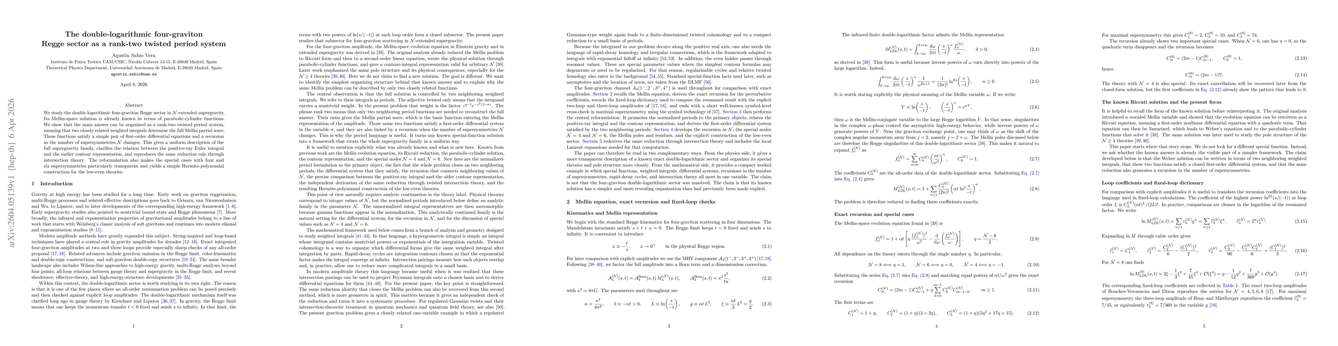 Thumbnail for The double-logarithmic four-graviton Regge sector as a rank-two twisted period system
