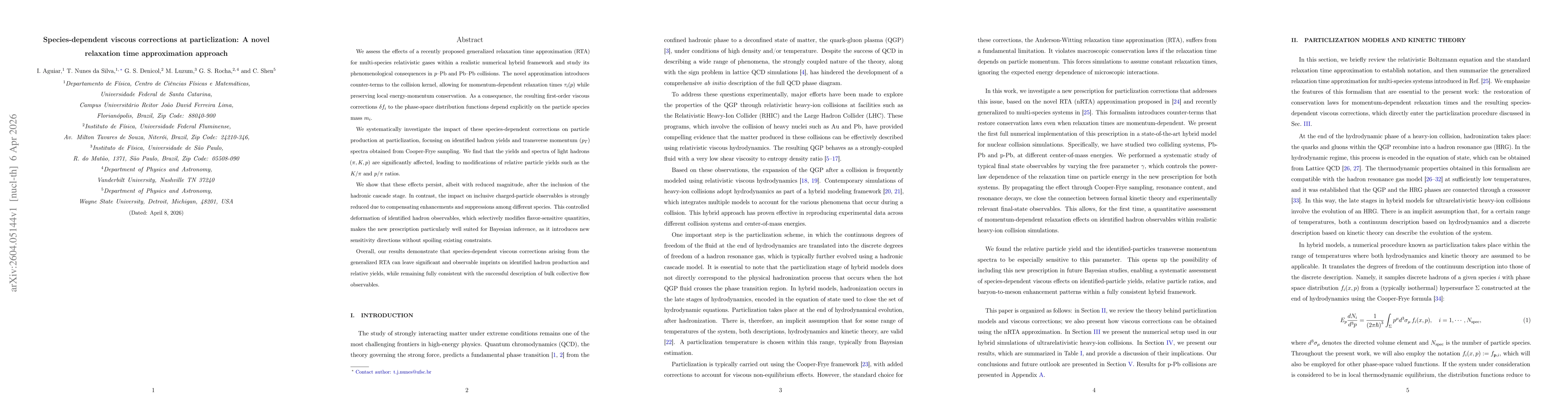 Thumbnail for Species-dependent viscous corrections at particlization: A novel relaxation time approximation approach