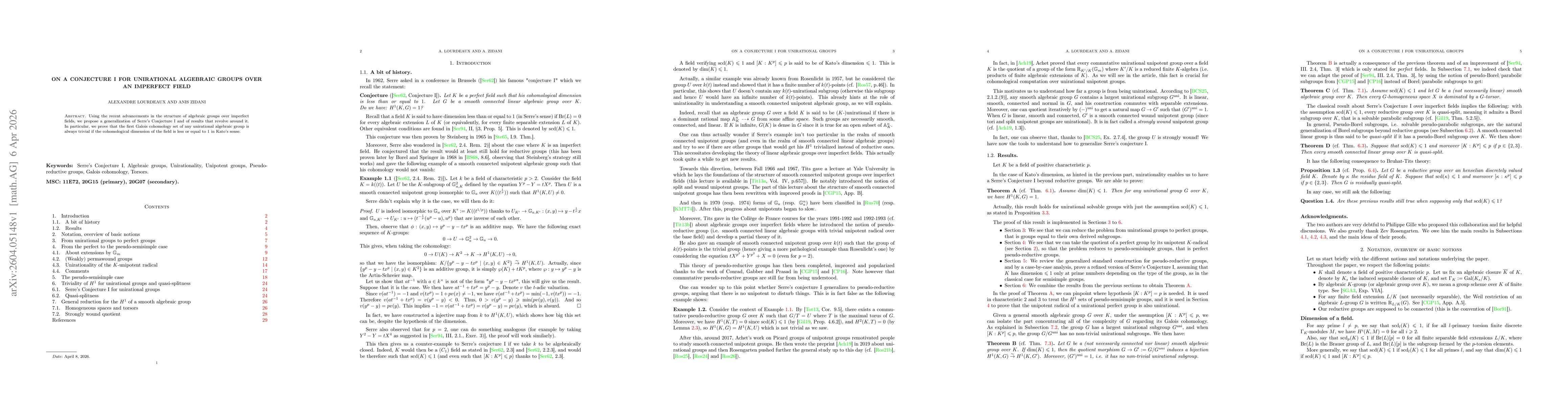 Thumbnail for On a Conjecture I for unirational algebraic groups over an imperfect field