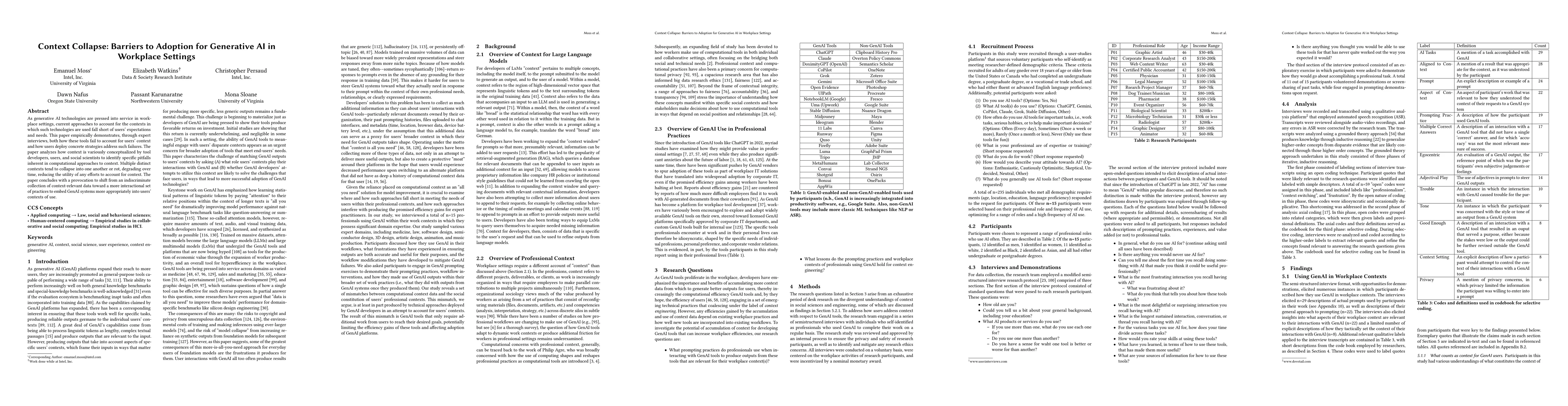 Thumbnail for Context Collapse: Barriers to Adoption for Generative AI in Workplace Settings