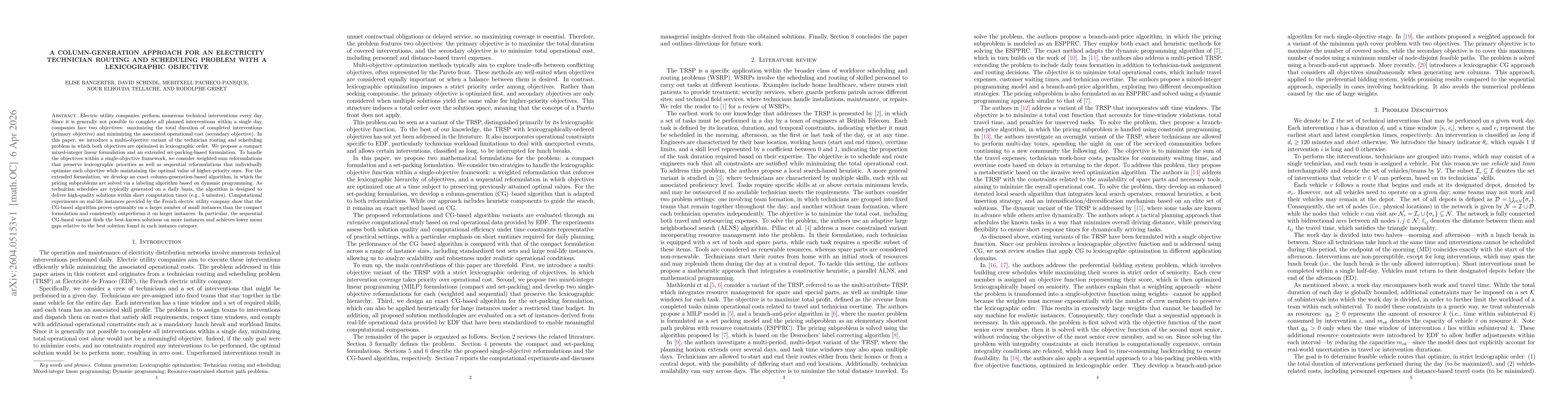 Thumbnail for A column-generation approach for an electricity technician routing and scheduling problem with a lexicographic objective