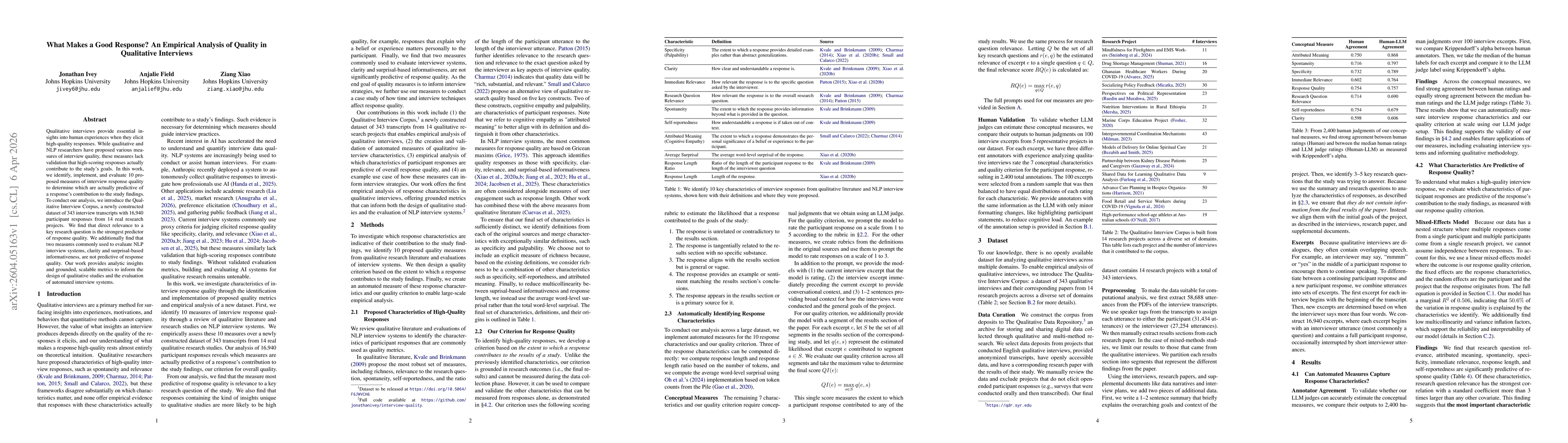 Thumbnail for What Makes a Good Response? An Empirical Analysis of Quality in Qualitative Interviews