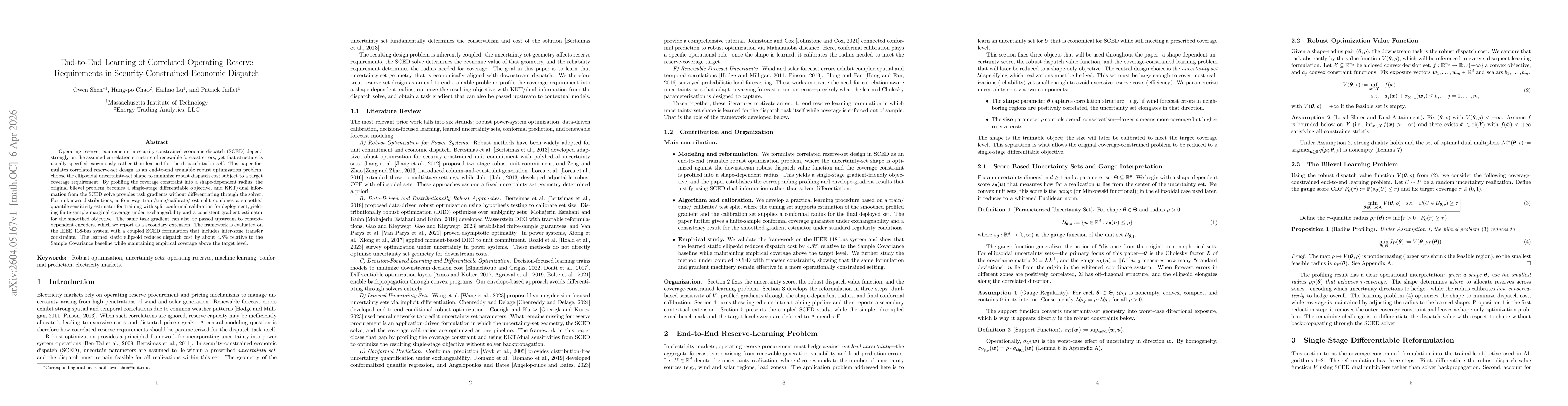 Thumbnail for End-to-End Learning of Correlated Operating Reserve Requirements in Security-Constrained Economic Dispatch
