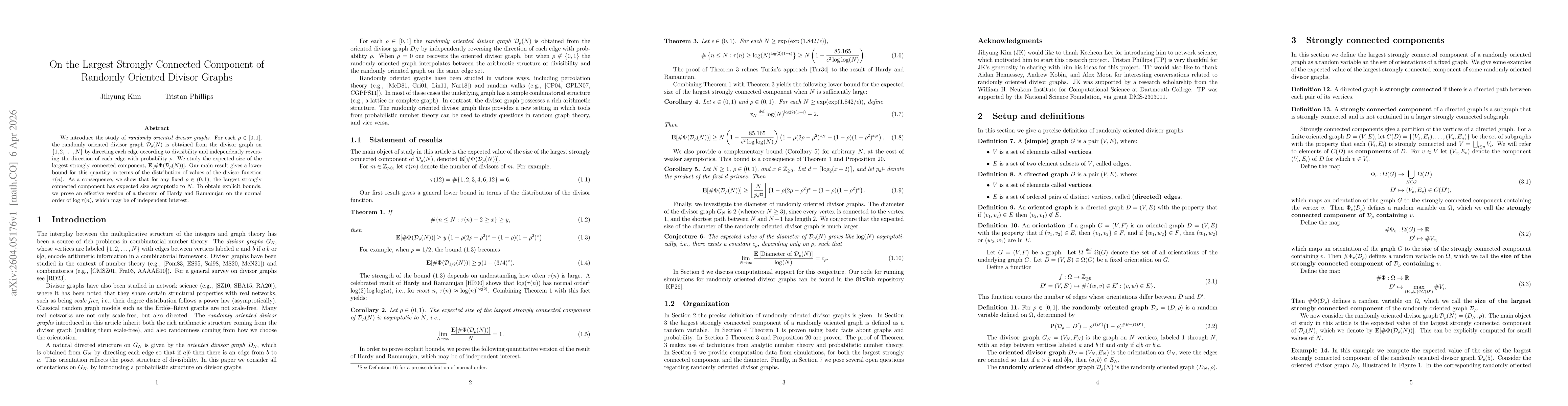 Thumbnail for On the largest strongly connected component of randomly oriented divisor graphs