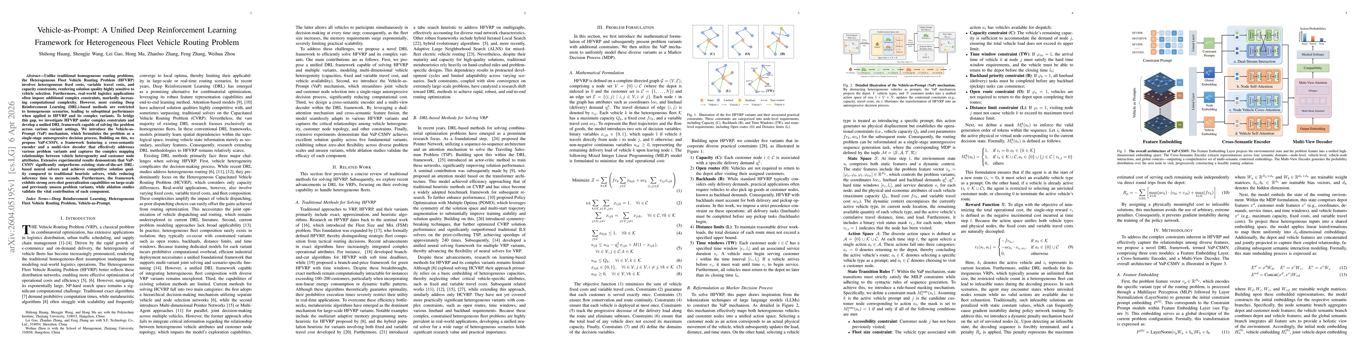 Thumbnail for Vehicle-as-Prompt: A Unified Deep Reinforcement Learning Framework for Heterogeneous Fleet Vehicle Routing Problem