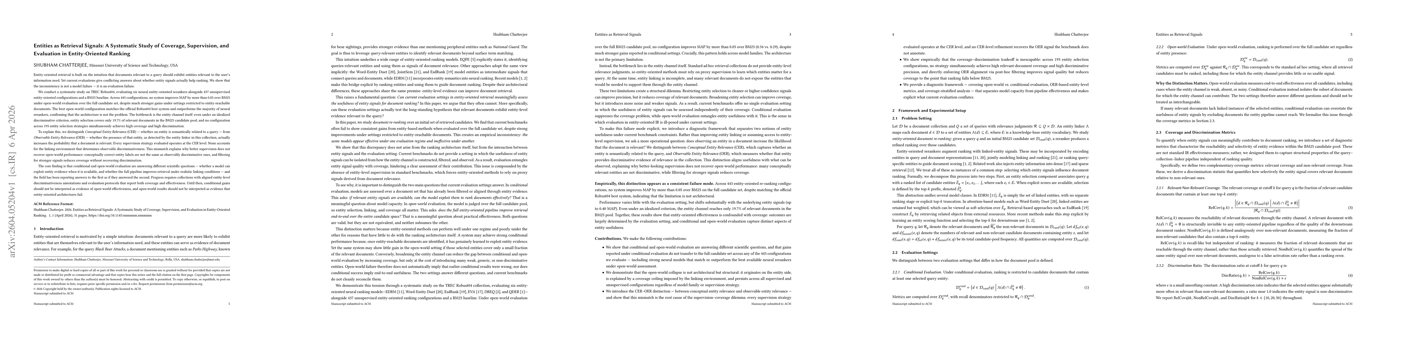 Thumbnail for Entities as Retrieval Signals: A Systematic Study of Coverage, Supervision, and Evaluation in Entity-Oriented Ranking