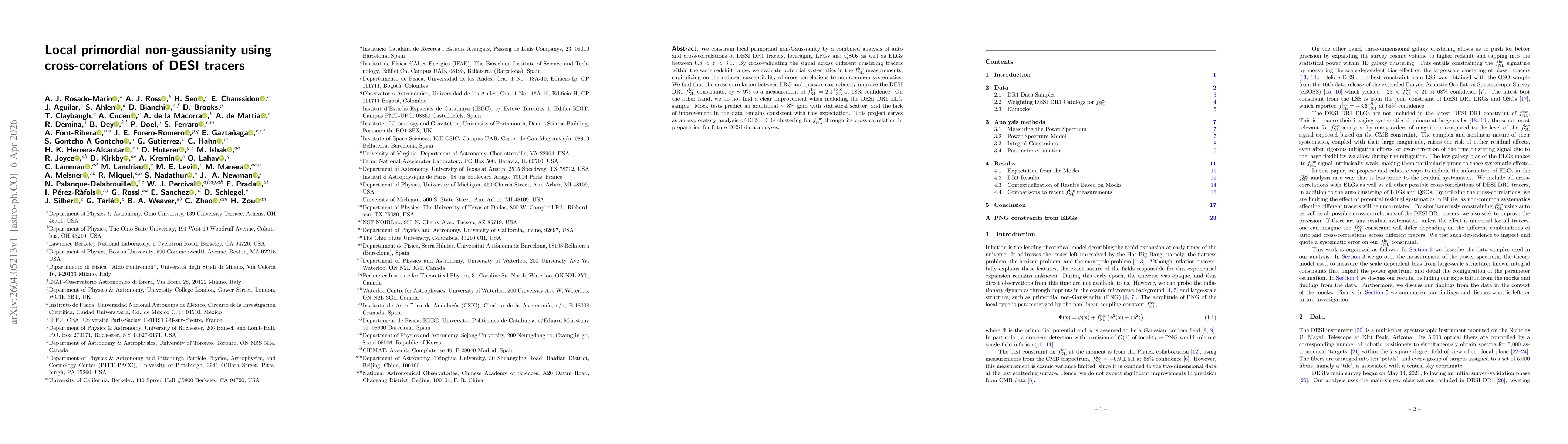 Thumbnail for Local primordial non-Gaussianity using cross-correlations of DESI tracers