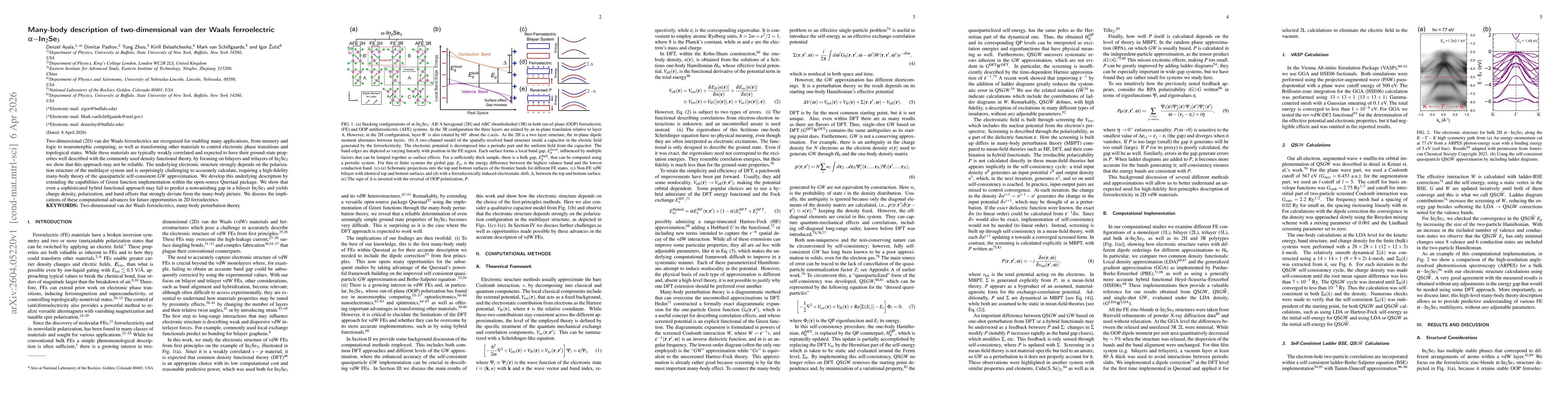 Thumbnail for Many-body description of two-dimensional van der Waals ferroelectric $α-$In$_2$Se$_3$