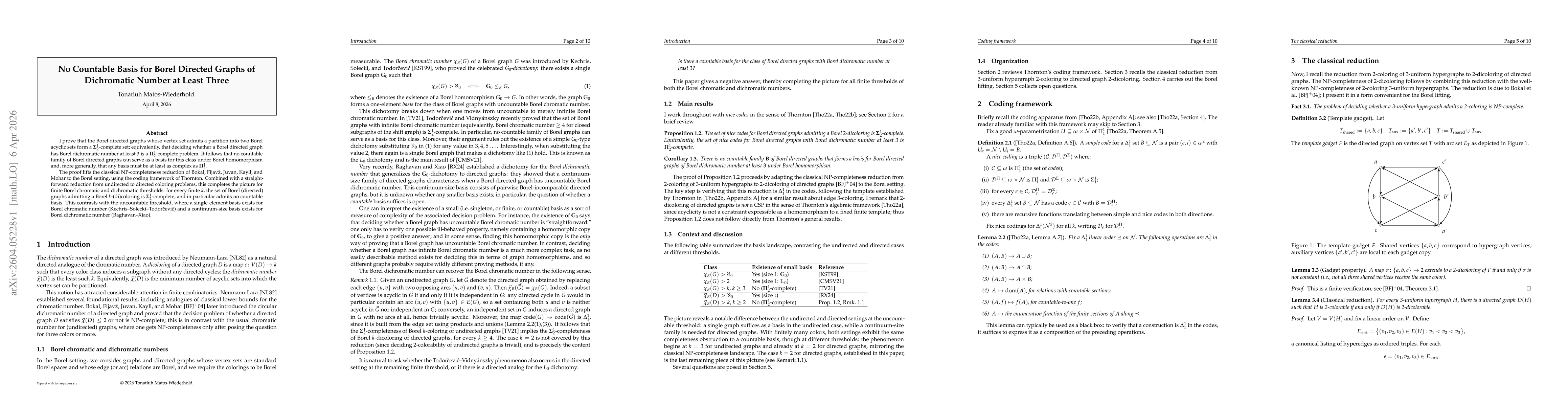 Thumbnail for No Countable Basis for Borel Directed Graphs of Dichromatic Number at Least Three