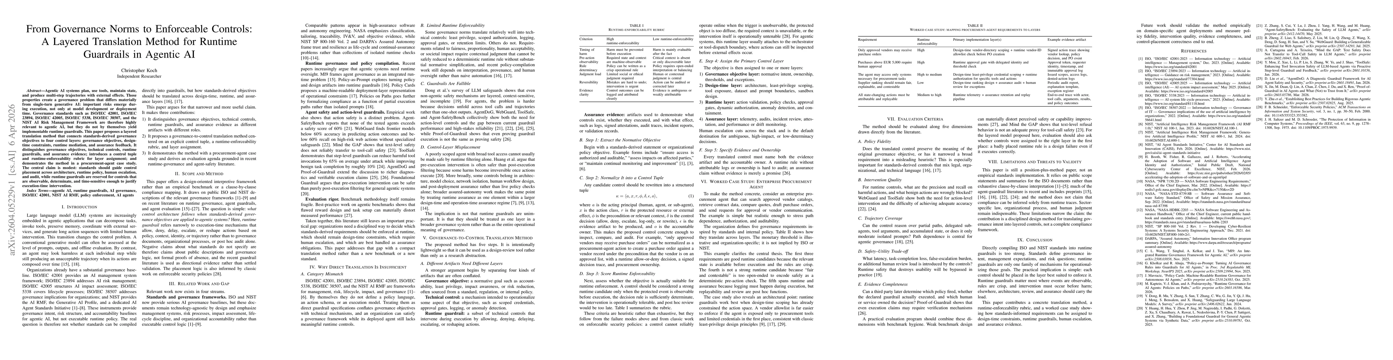 Thumbnail for From Governance Norms to Enforceable Controls: A Layered Translation Method for Runtime Guardrails in Agentic AI