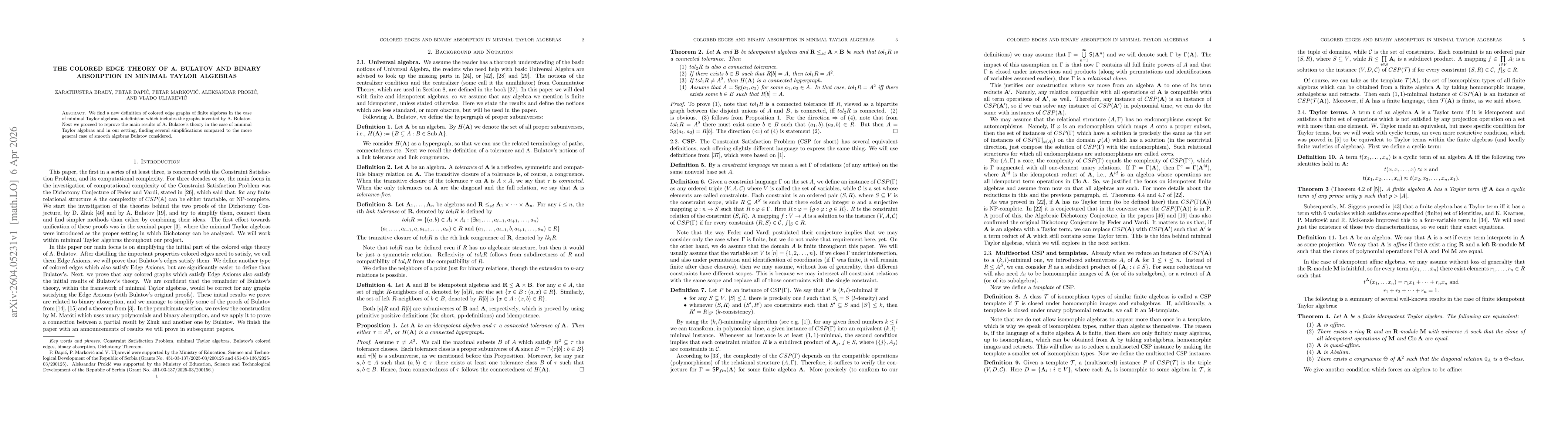 Thumbnail for The colored edge theory of A. Bulatov and binary absorption in minimal Taylor algebras