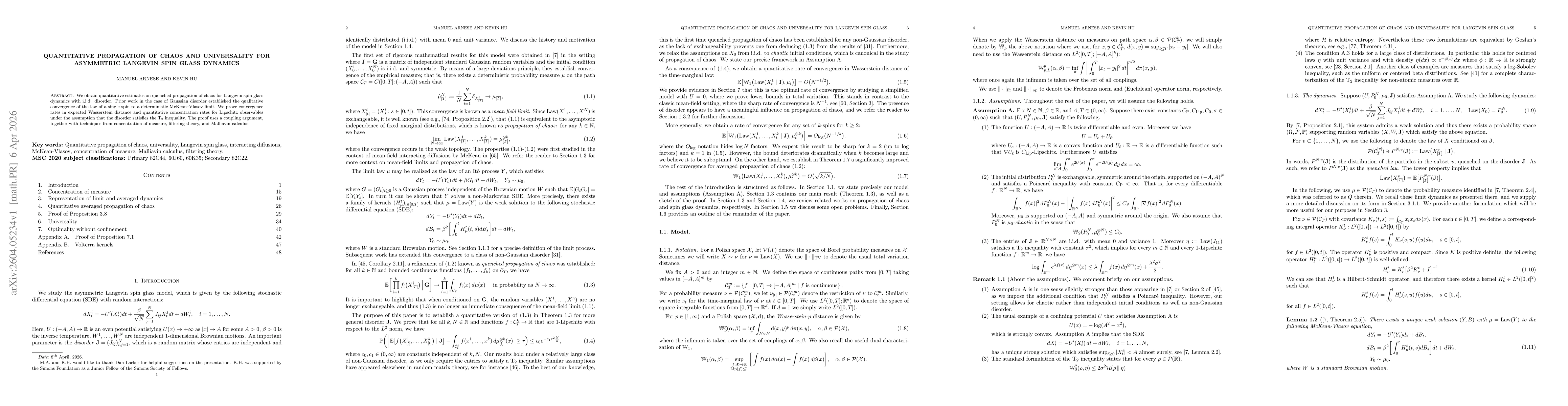 Thumbnail for Quantitative propagation of chaos and universality for asymmetric Langevin spin glass dynamics