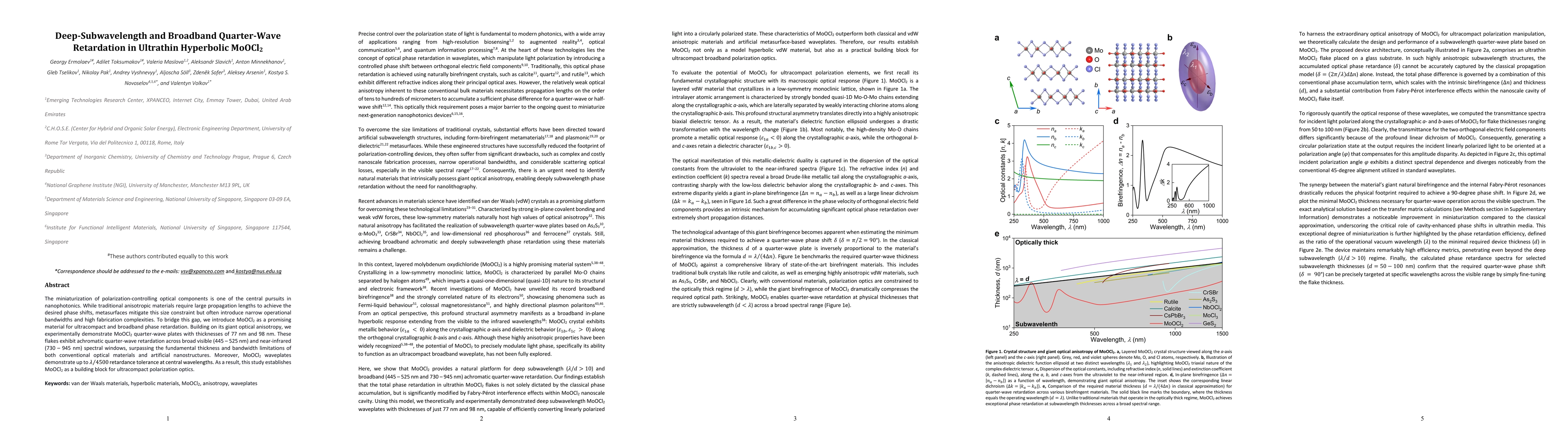 Thumbnail for Deep-Subwavelength and Broadband Quarter-Wave Retardation in Ultrathin Hyperbolic MoOCl2