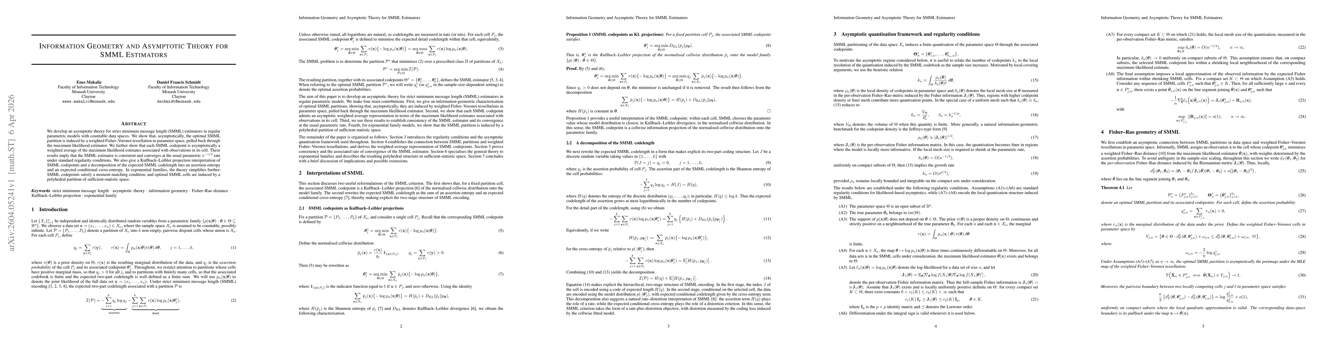 Thumbnail for Information Geometry and Asymptotic Theory for SMML Estimators