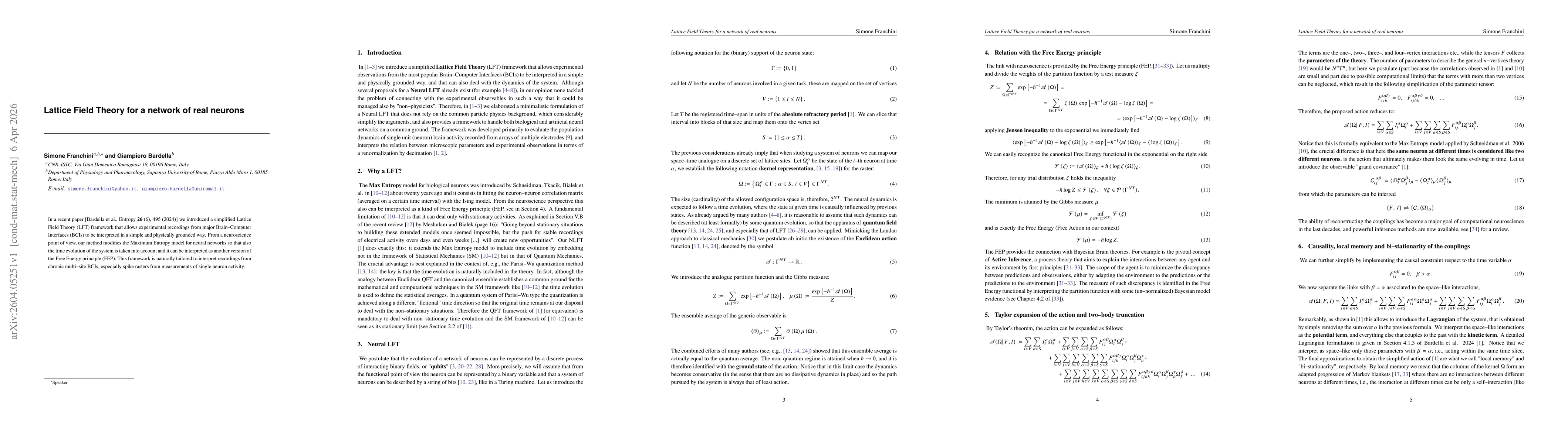 Thumbnail for Lattice Field Theory for a network of real neurons