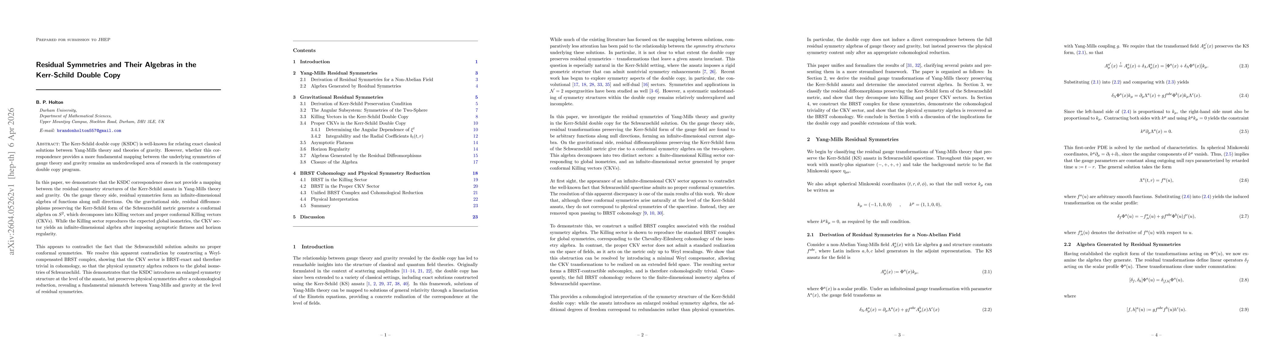 Thumbnail for Residual Symmetries and Their Algebras in the Kerr-Schild Double Copy