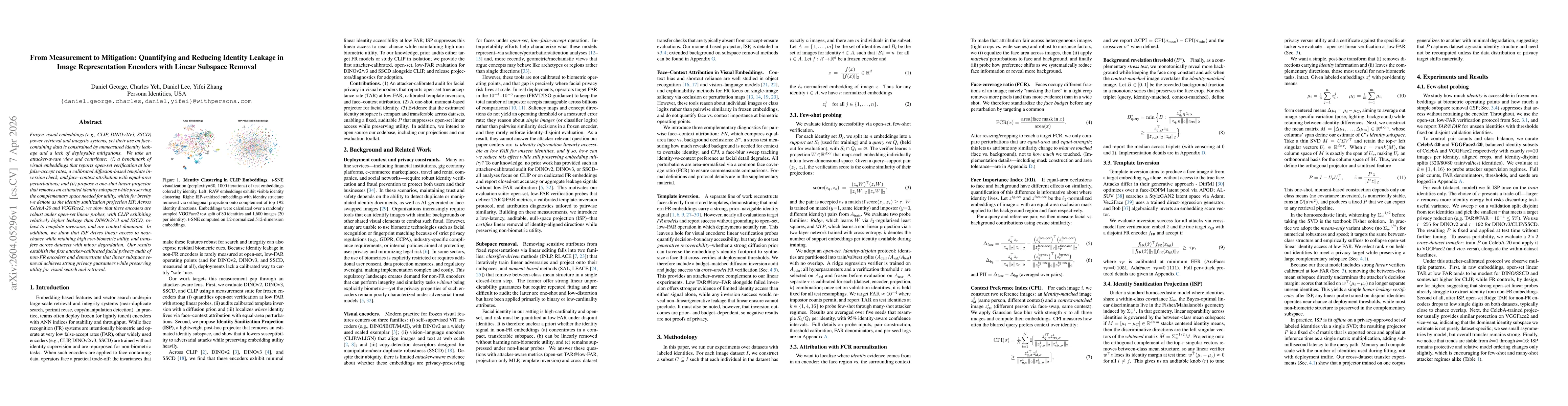 Thumbnail for From Measurement to Mitigation: Quantifying and Reducing Identity Leakage in Image Representation Encoders with Linear Subspace Removal