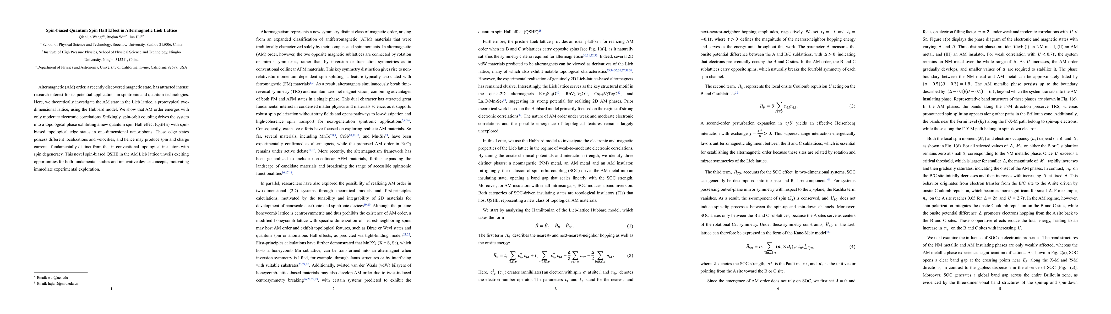 Thumbnail for Spin-biased quantum spin Hall effect in altermagnetic Lieb lattice