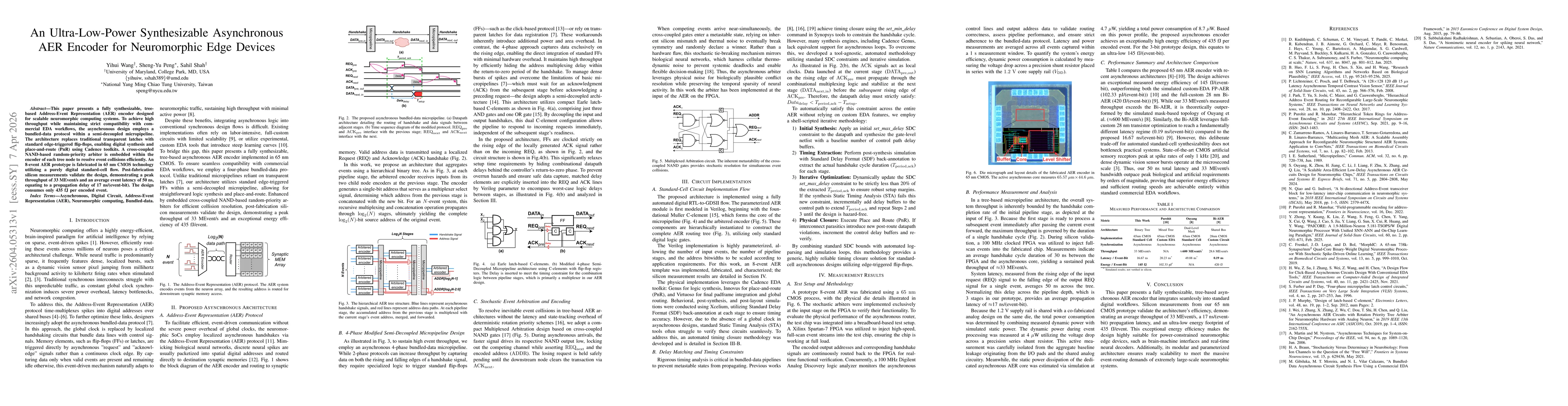Thumbnail for An Ultra-Low-Power Synthesizable Asynchronous AER Encoder for Neuromorphic Edge Devices