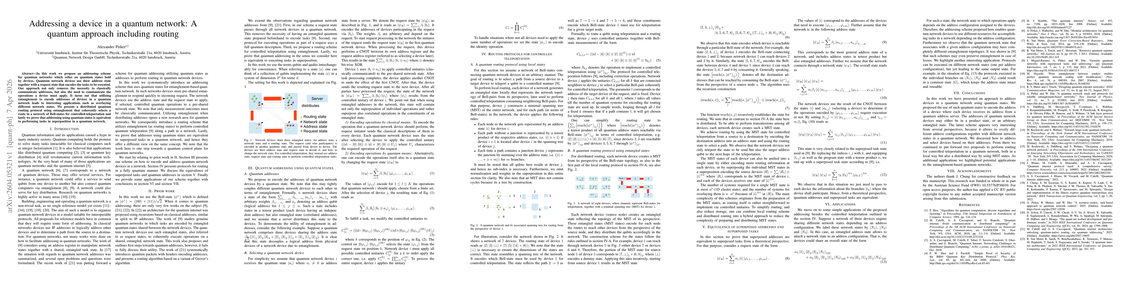 Thumbnail for Addressing a device in a quantum network: A quantum approach including routing