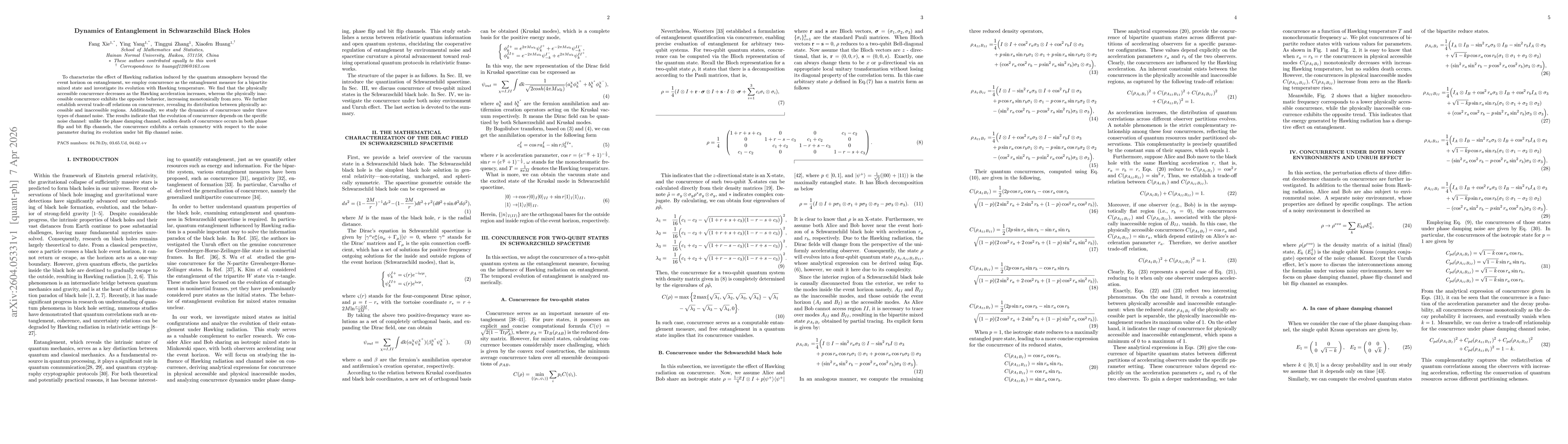 Thumbnail for Dynamics of Entanglement in Schwarzschild Black Holes