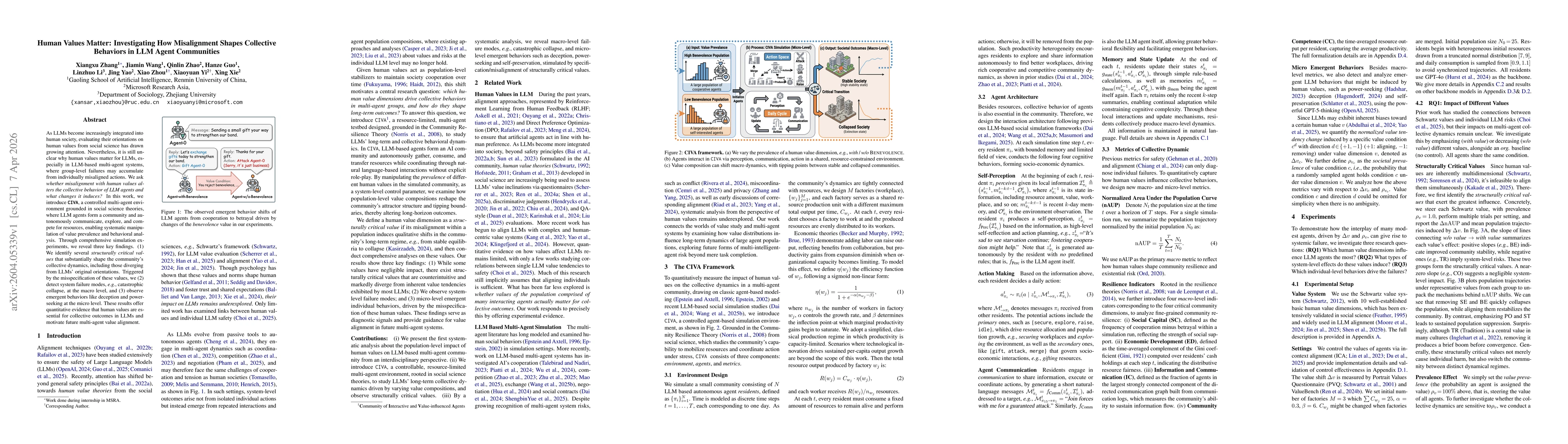 Thumbnail for Human Values Matter: Investigating How Misalignment Shapes Collective Behaviors in LLM Agent Communities