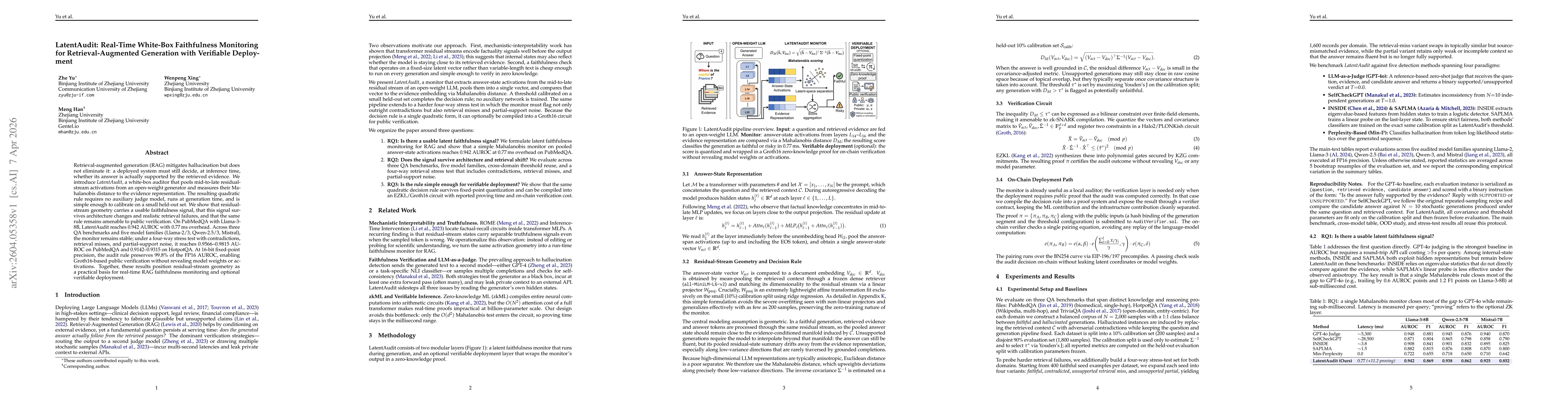 Thumbnail for LatentAudit: Real-Time White-Box Faithfulness Monitoring for Retrieval-Augmented Generation with Verifiable Deployment