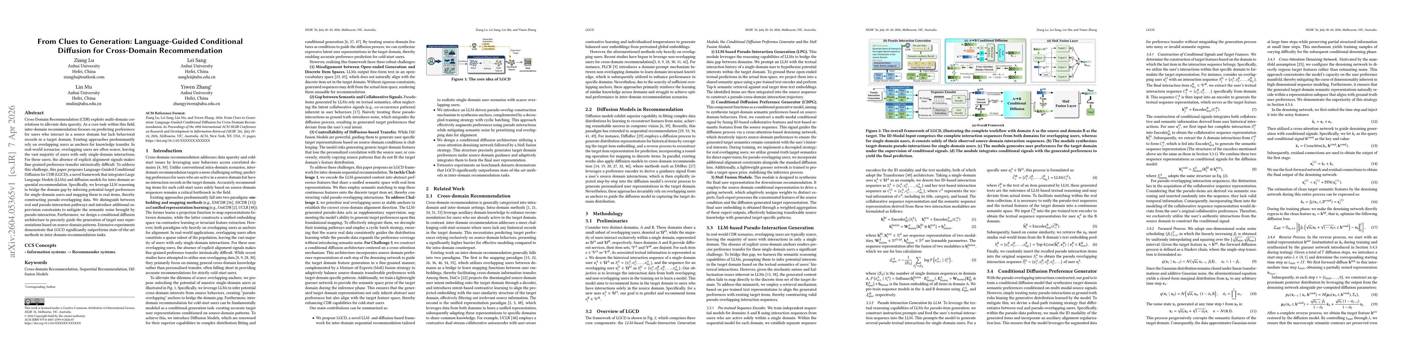 Thumbnail for From Clues to Generation: Language-Guided Conditional Diffusion for Cross-Domain Recommendation