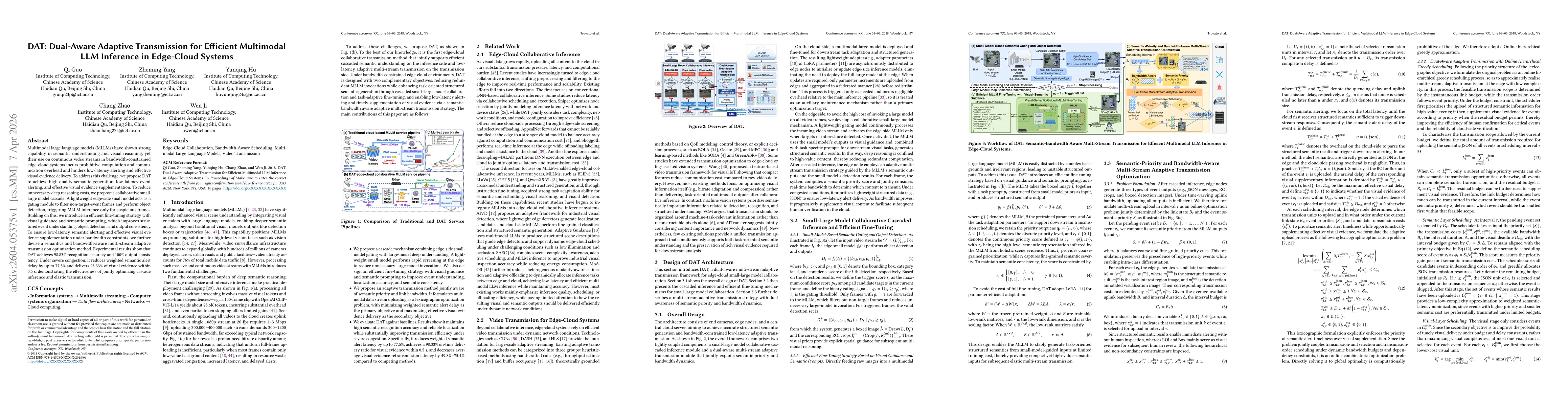 Thumbnail for DAT: Dual-Aware Adaptive Transmission for Efficient Multimodal LLM Inference in Edge-Cloud Systems