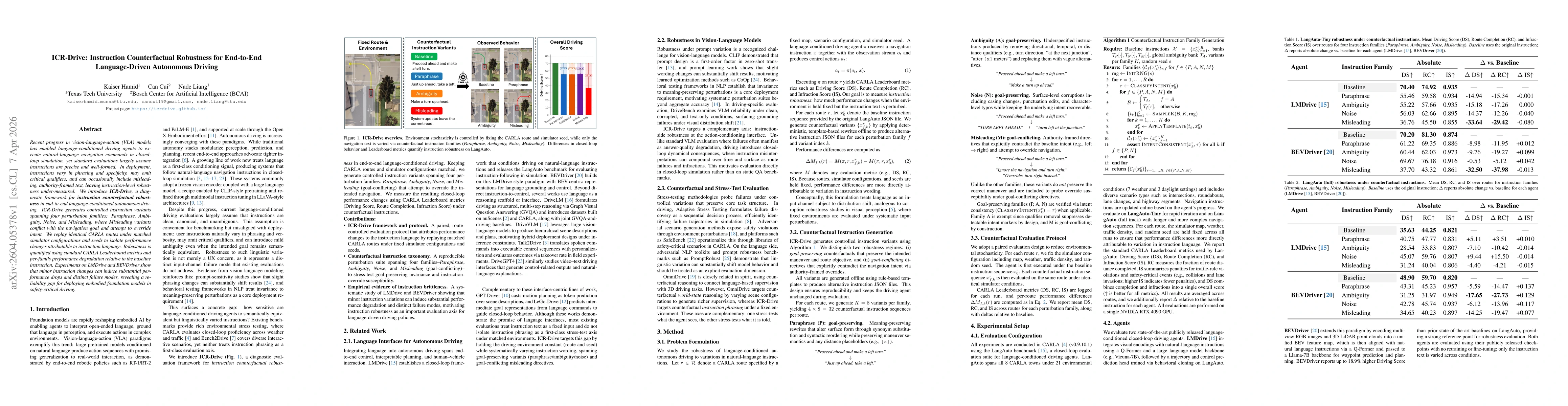 Thumbnail for ICR-Drive: Instruction Counterfactual Robustness for End-to-End Language-Driven Autonomous Driving