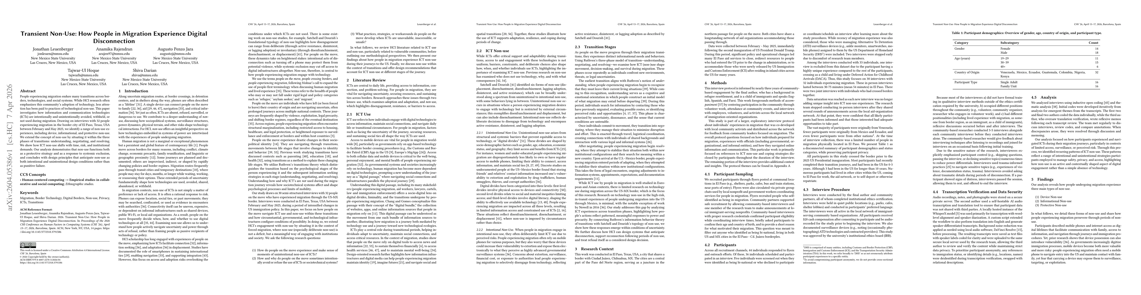 Thumbnail for Transient Non-Use: How People in Migration Experience Digital Disconnection