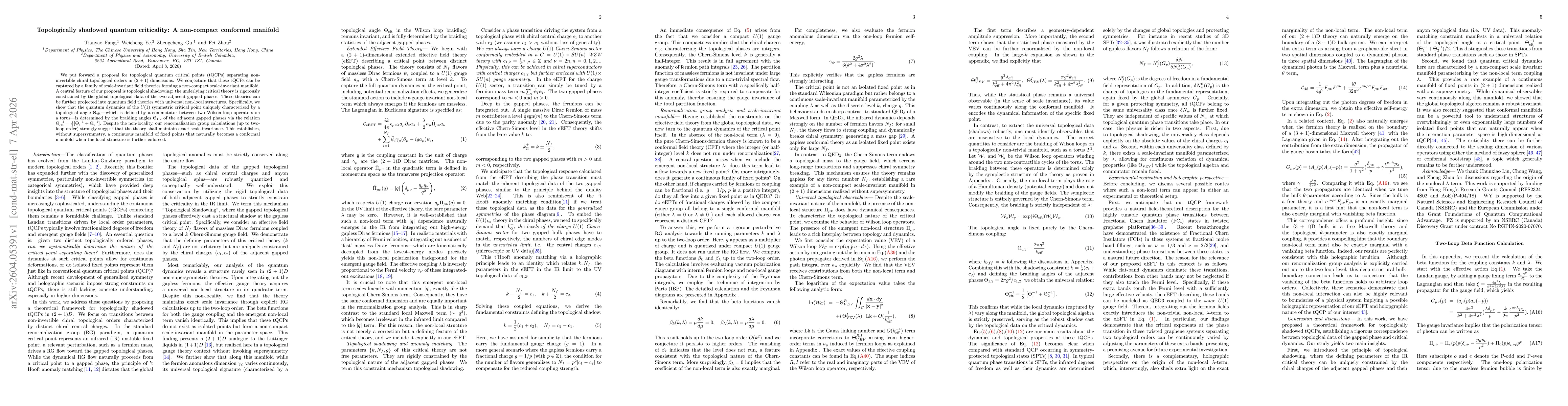 Thumbnail for Topologically shadowed quantum criticality: A non-compact conformal manifold
