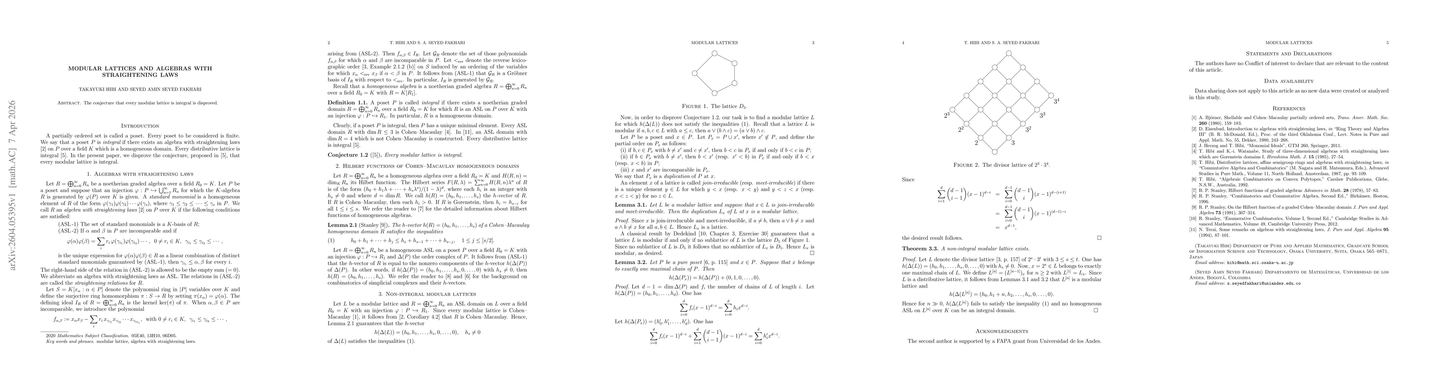 Thumbnail for Modular lattices and algebras with straightening laws