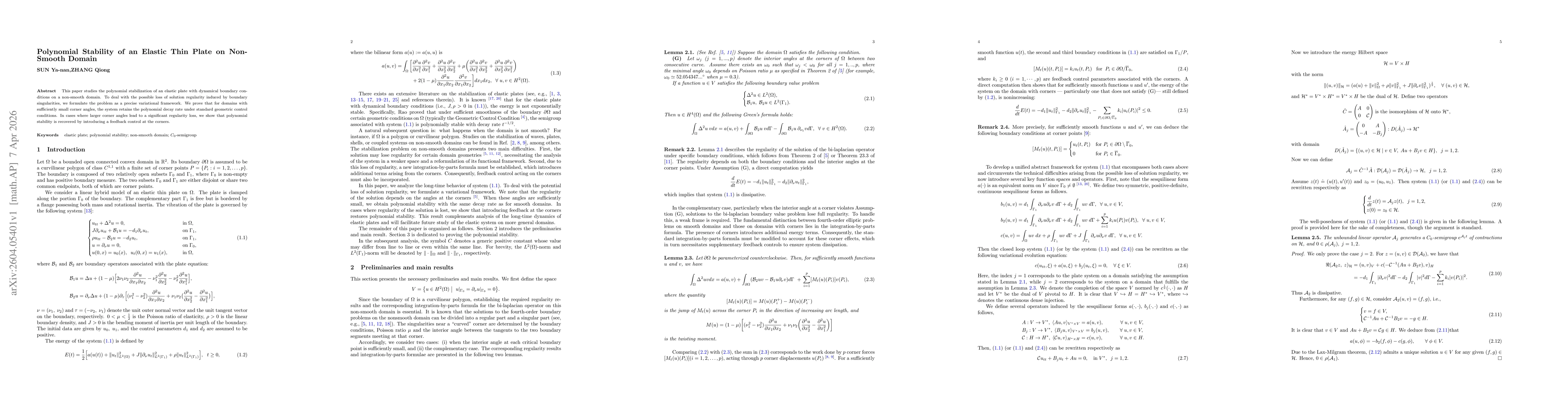 Thumbnail for Polynomial Stability of an Elastic Thin Plate on Non-Smooth Domain