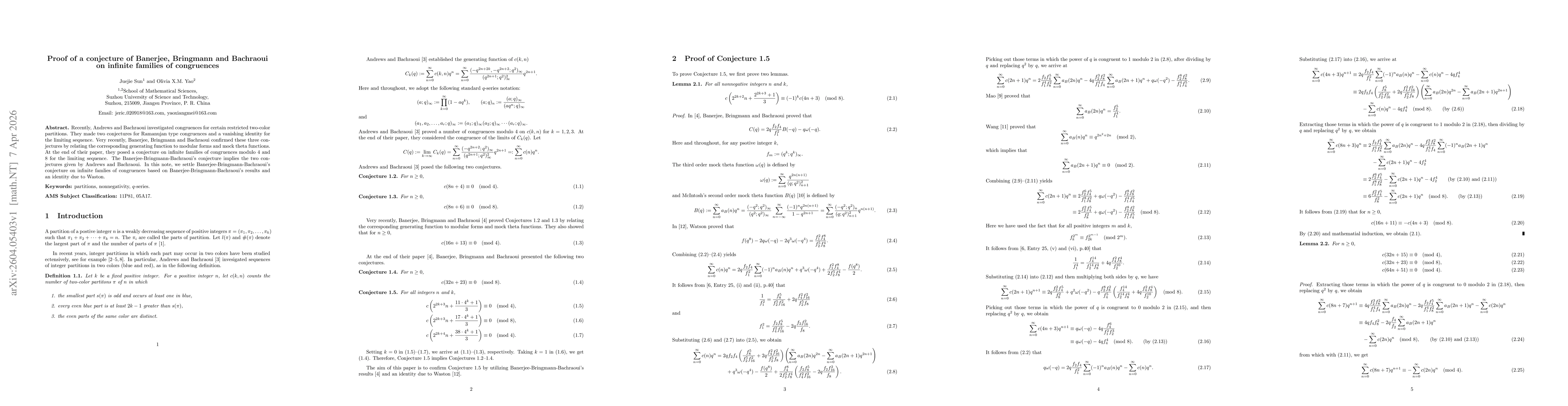 Thumbnail for Proof of a conjecture of Banerjee,Bringmann and Bachraoui on infinite families of congruences