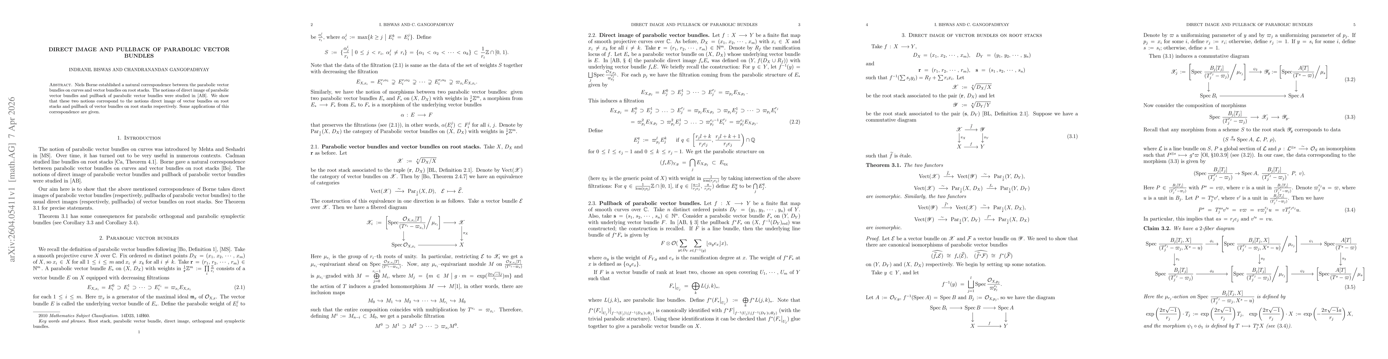 Thumbnail for Direct image and pullback of Parabolic vector bundles