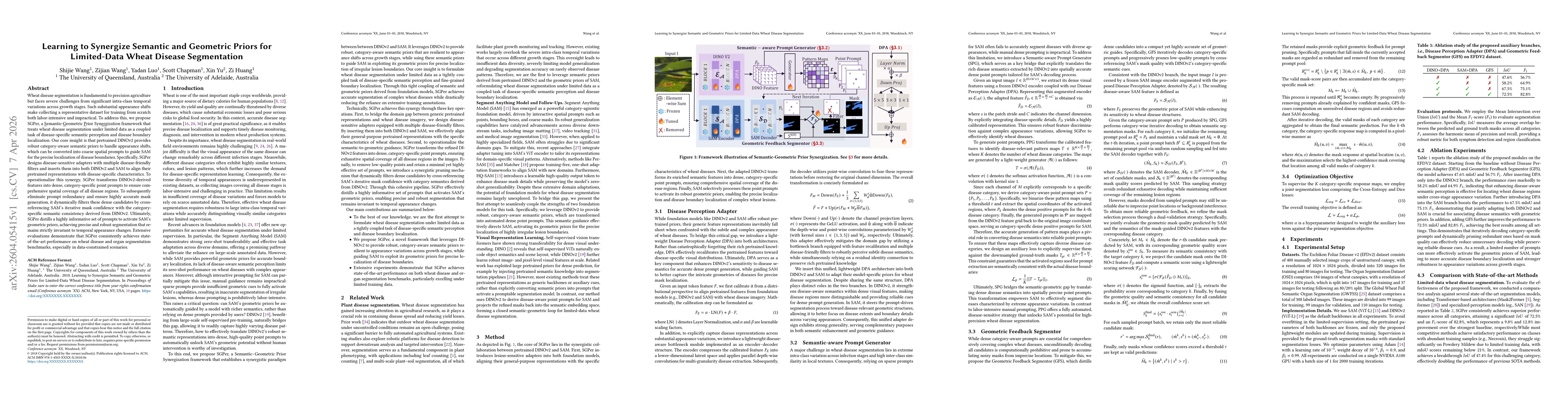 Thumbnail for Learning to Synergize Semantic and Geometric Priors for Limited-Data Wheat Disease Segmentation