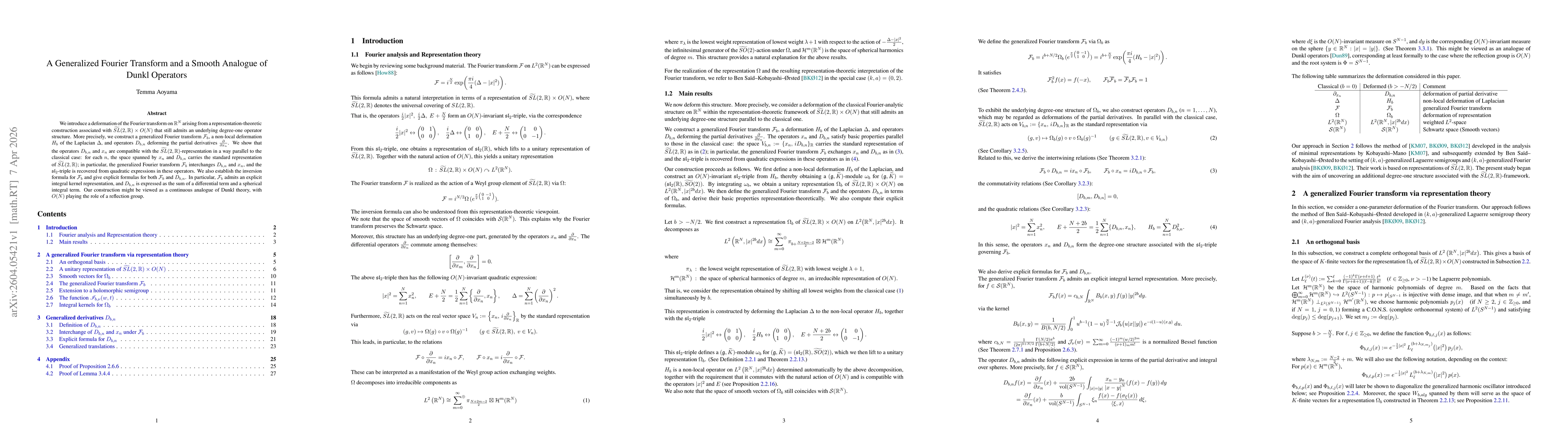 Thumbnail for A Generalized Fourier Transform and a Smooth Analogue of Dunkl Operators