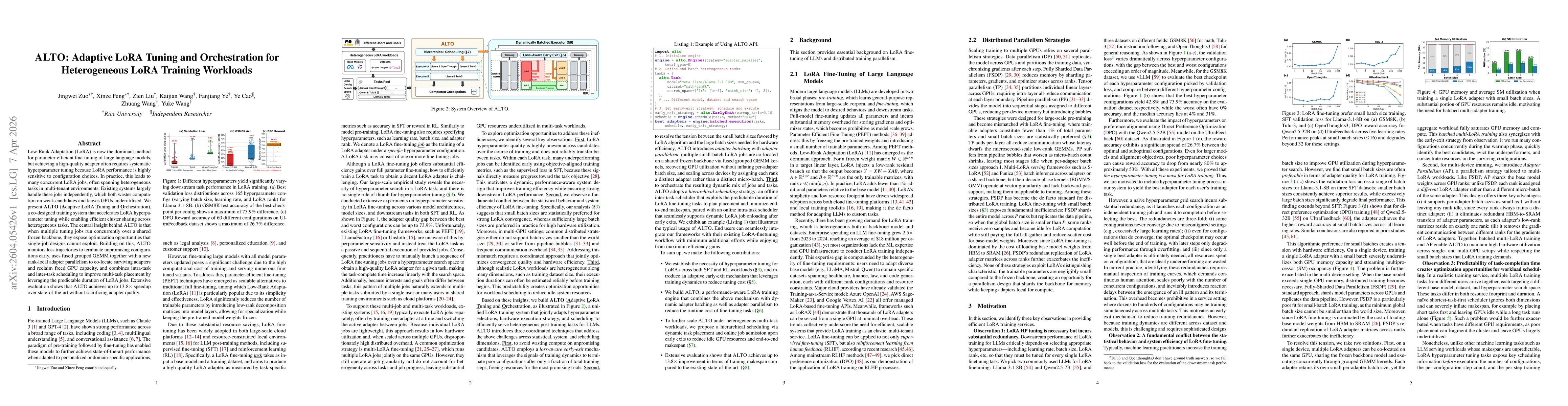 Thumbnail for ALTO: Adaptive LoRA Tuning and Orchestration for Heterogeneous LoRA Training Workloads