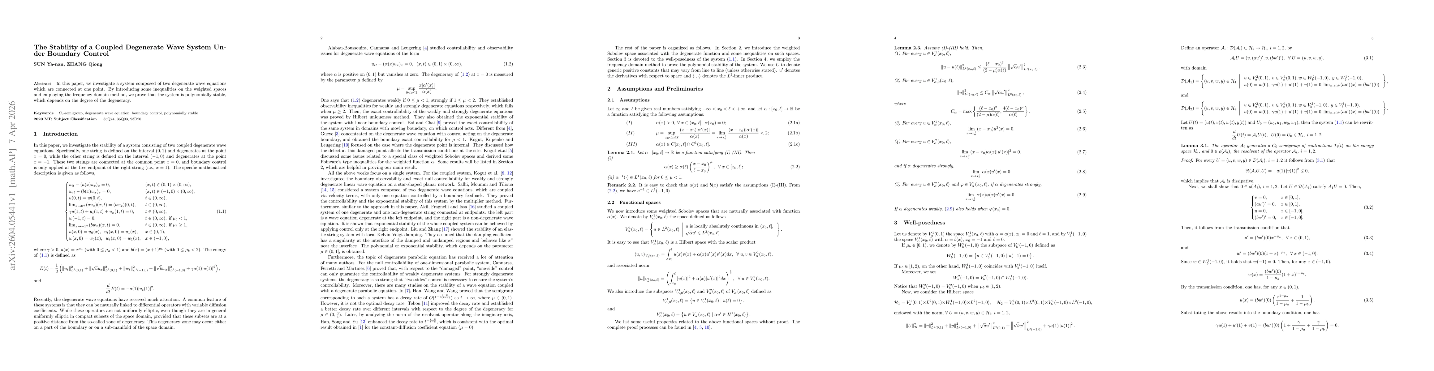 Thumbnail for The Stability of a Coupled Degenerate Wave System Under Boundary Control
