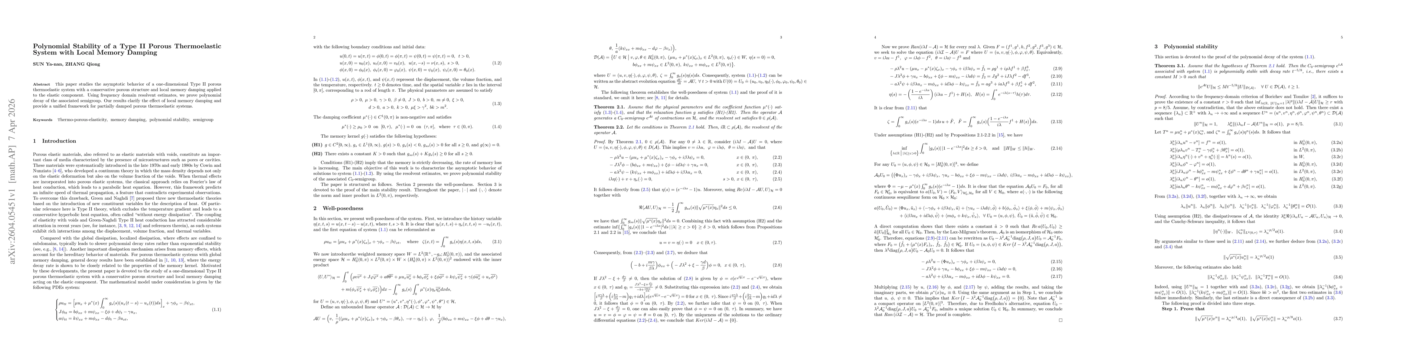 Thumbnail for Polynomial Stability of a Type II Porous Thermoelastic System with Local Memory Damping