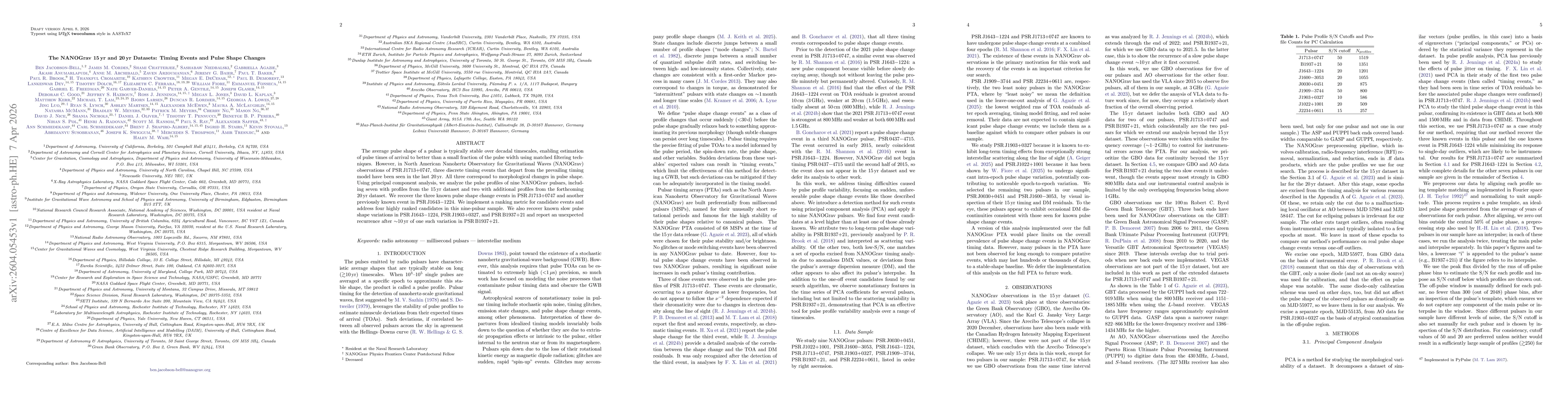 Thumbnail for The NANOGrav 15 yr and 20 yr Datasets: Timing Events and Pulse Shape Changes