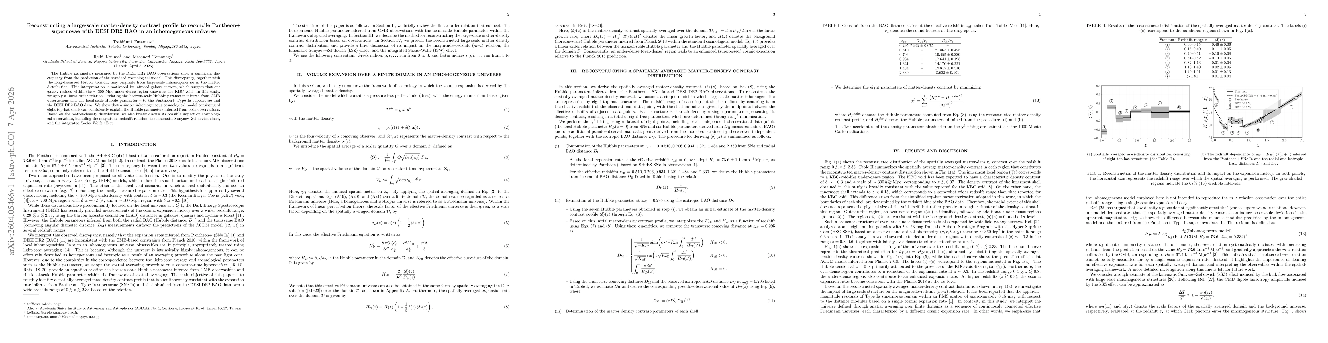 Thumbnail for Reconstructing a large-scale matter-density contrast profile to reconcile Pantheon+ supernovae with DESI DR2 BAO in an inhomogeneous universe